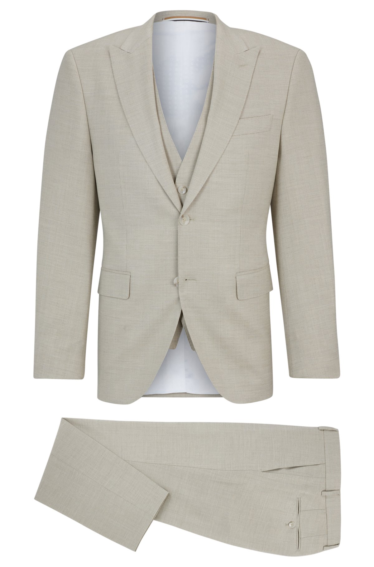 Regular-fit suit in wool-blend hopsack, Light Beige