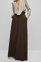 Relaxed-fit, wide-leg wool trousers with skirt effect, Dark Brown