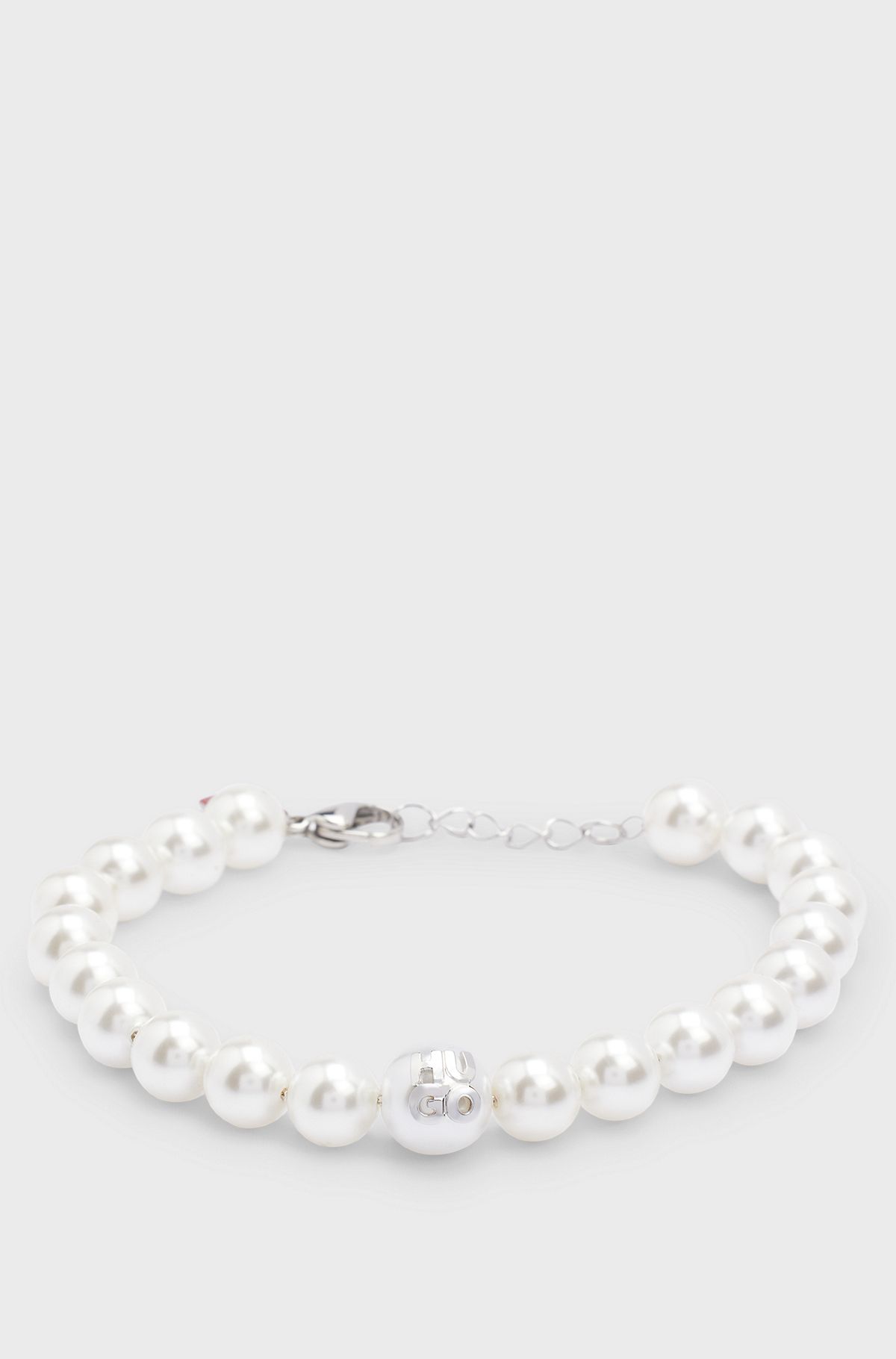 Stacked-logo cuff with genuine and imitation pearls, White