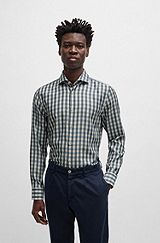 Casual-fit shirt in checked twill, Light Blue