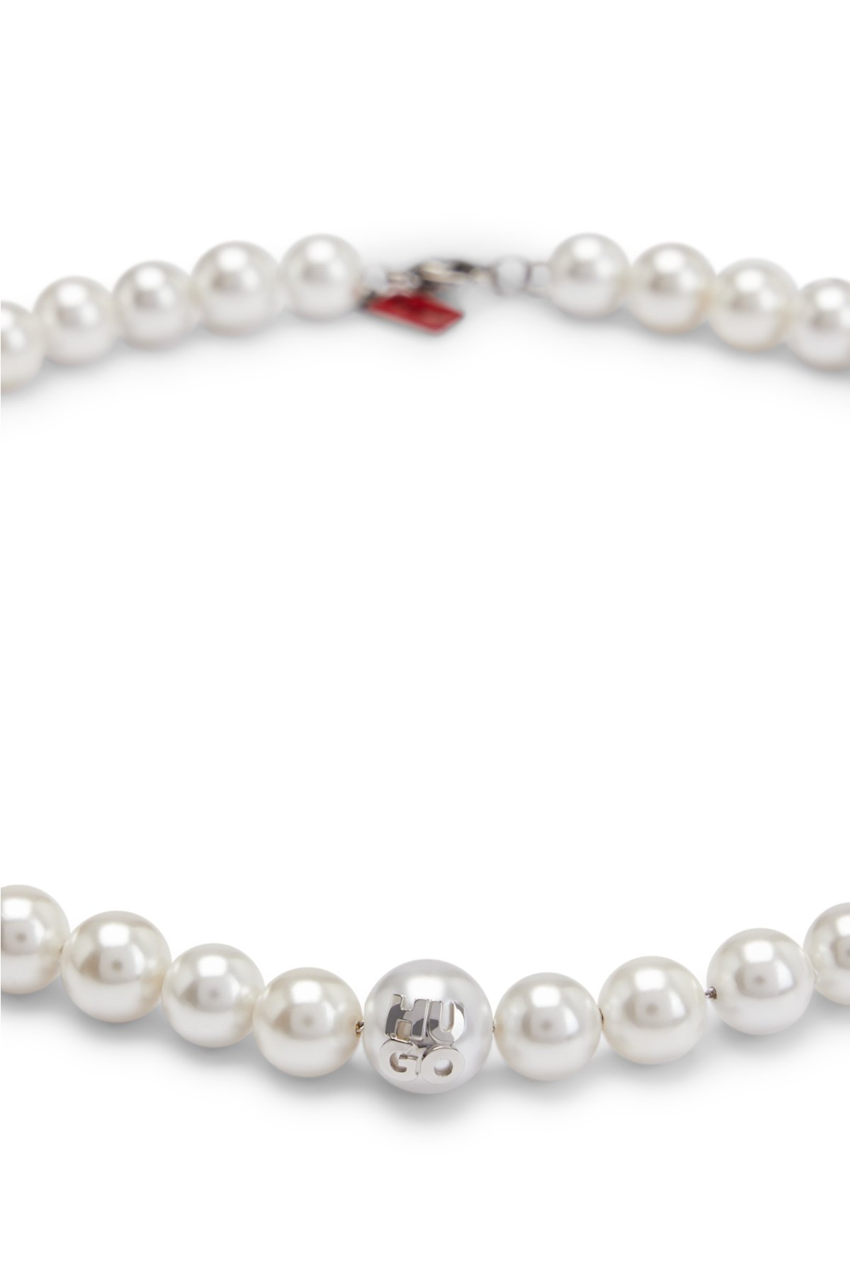 Stacked-logo necklace with genuine and imitation pearls, White