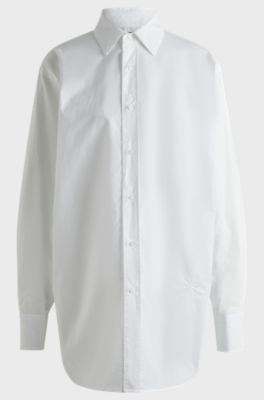 Regular-fit blouse in cotton with Double B monogram, White