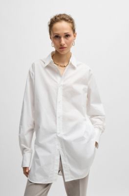 Regular-fit blouse in cotton with Double B monogram, White