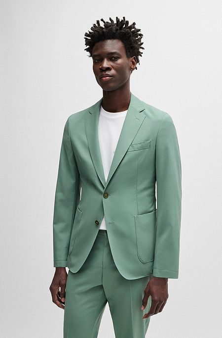 Slim-fit jacket in a performance-stretch wool blend, Light Green