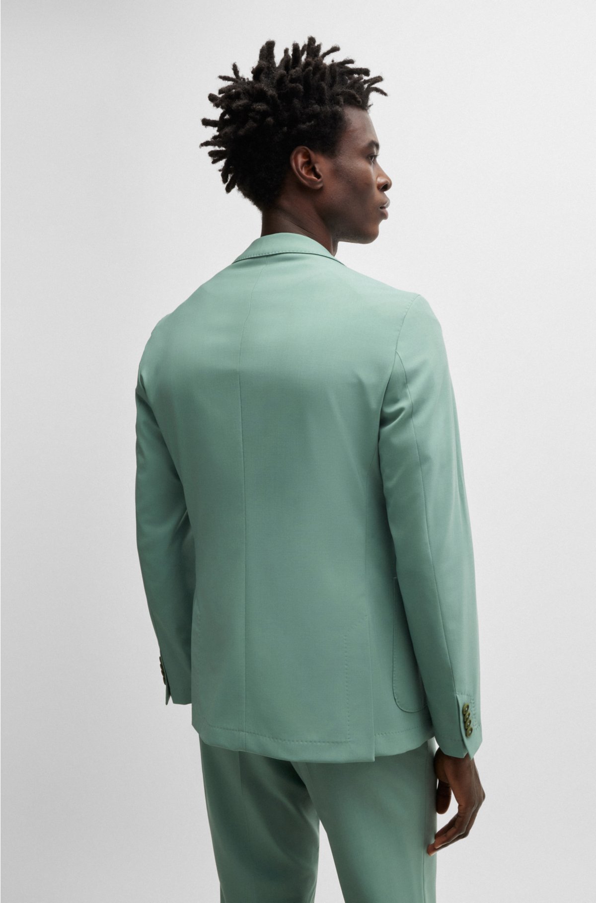 Slim-fit jacket in a performance-stretch wool blend, Light Green