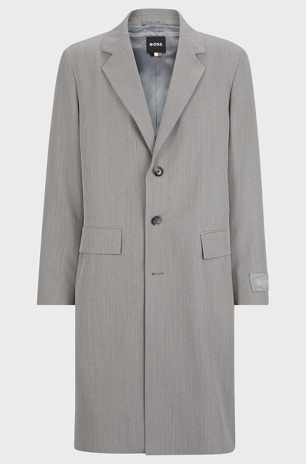 Slim-fit coat in patterned virgin wool, Silver