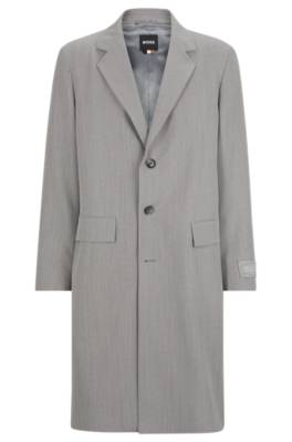 Hugo Boss Slim-fit Coat In Patterned Virgin Wool In Gray