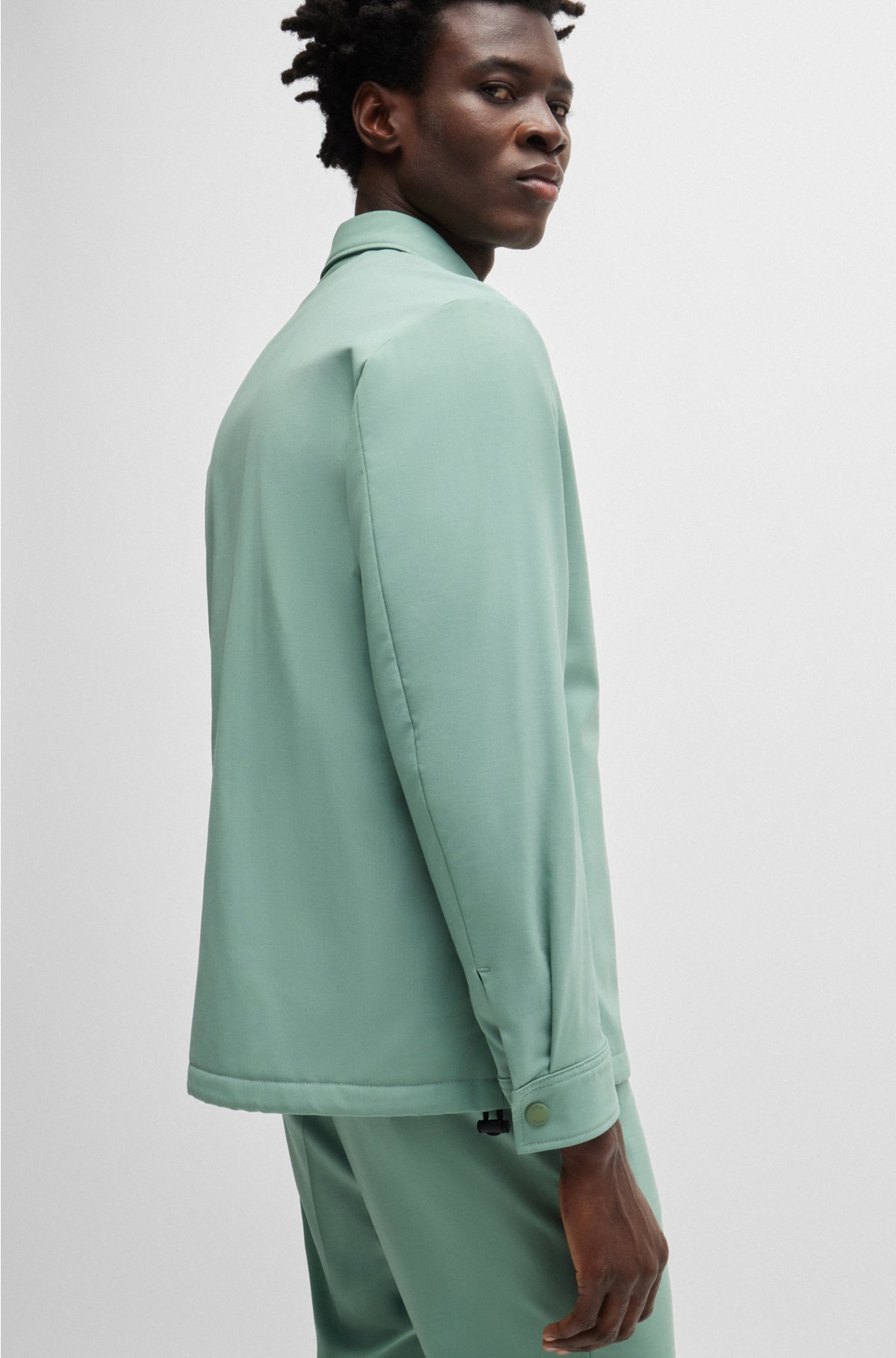 Relaxed-fit overshirt in a performance-stretch wool blend, Light Green