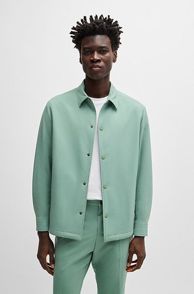 Relaxed-fit overshirt in a performance-stretch wool blend, Light Green