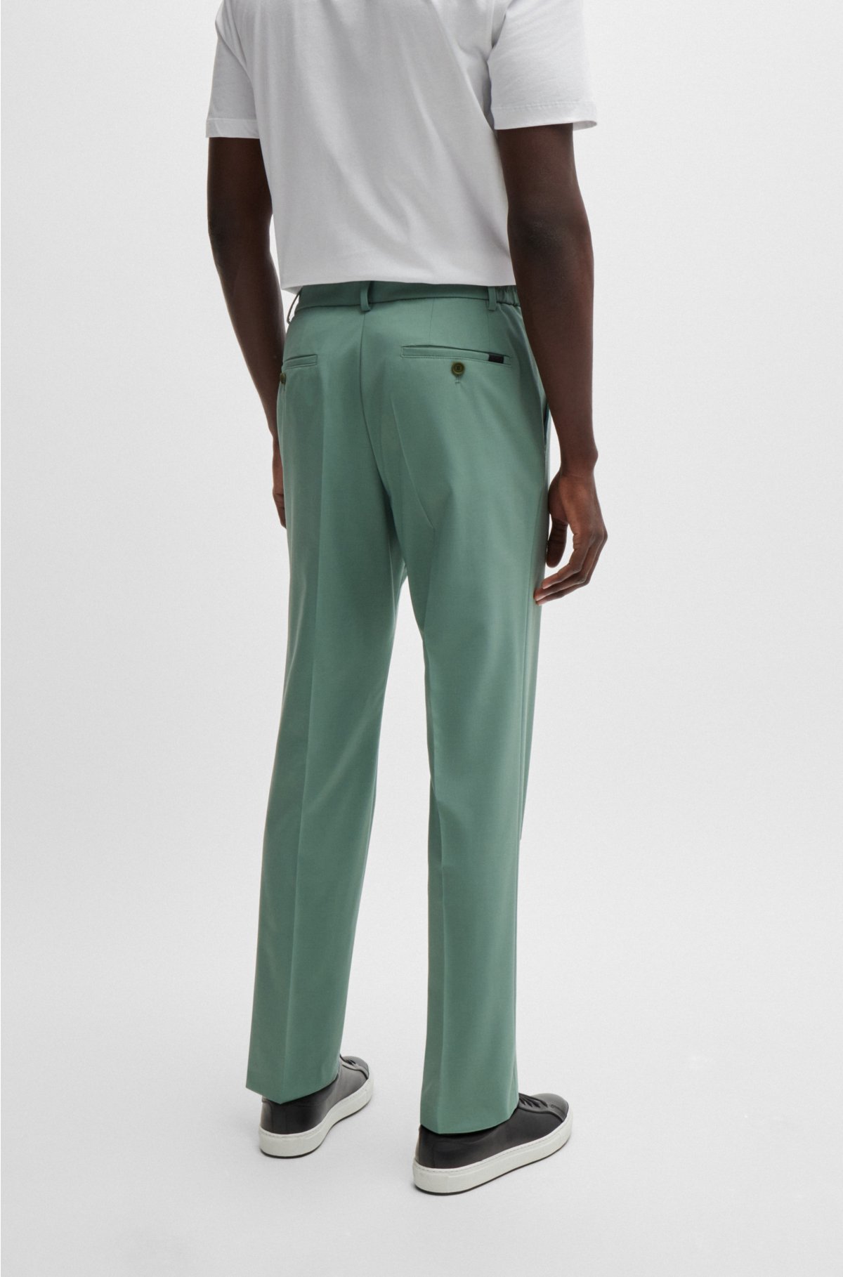 Slim-fit trousers in a performance-stretch wool blend, Light Green