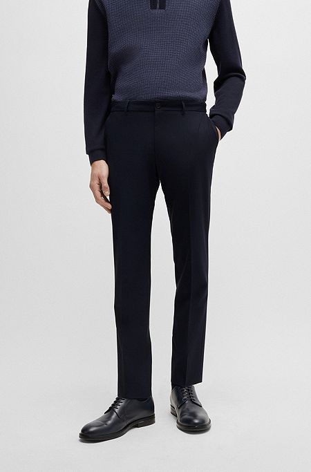 Slim-fit trousers in a performance-stretch wool blend, Dark Blue