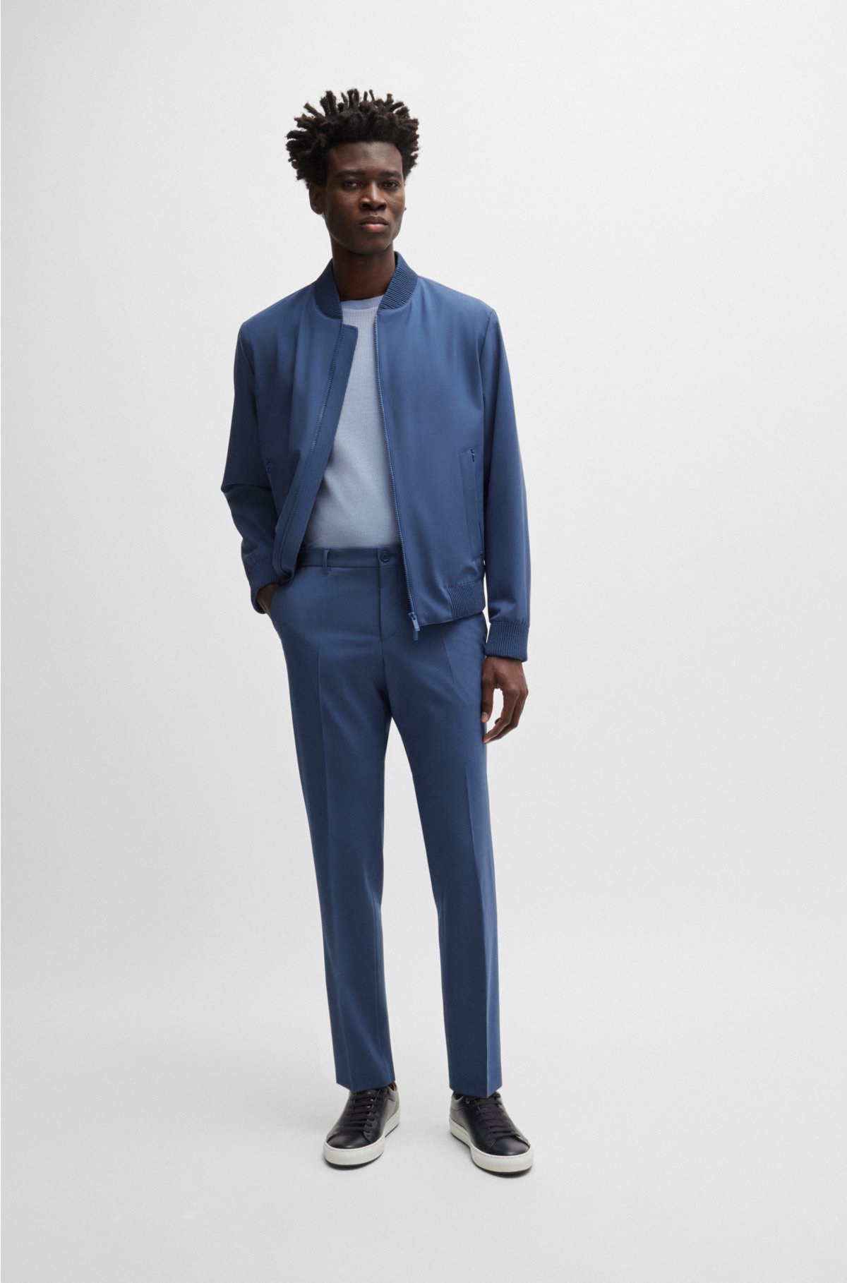 Slim-fit trousers in a performance-stretch wool blend, Blue
