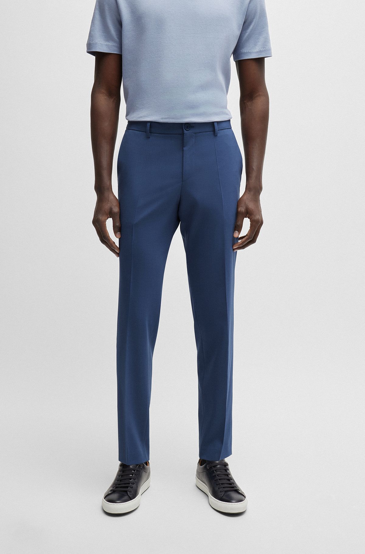 Slim-fit trousers in a performance-stretch wool blend, Blue