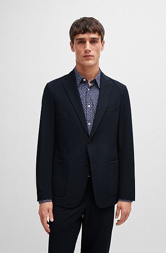 Slim-fit jacket in wrinkle-resistant performance-stretch fabric, Dark Blue