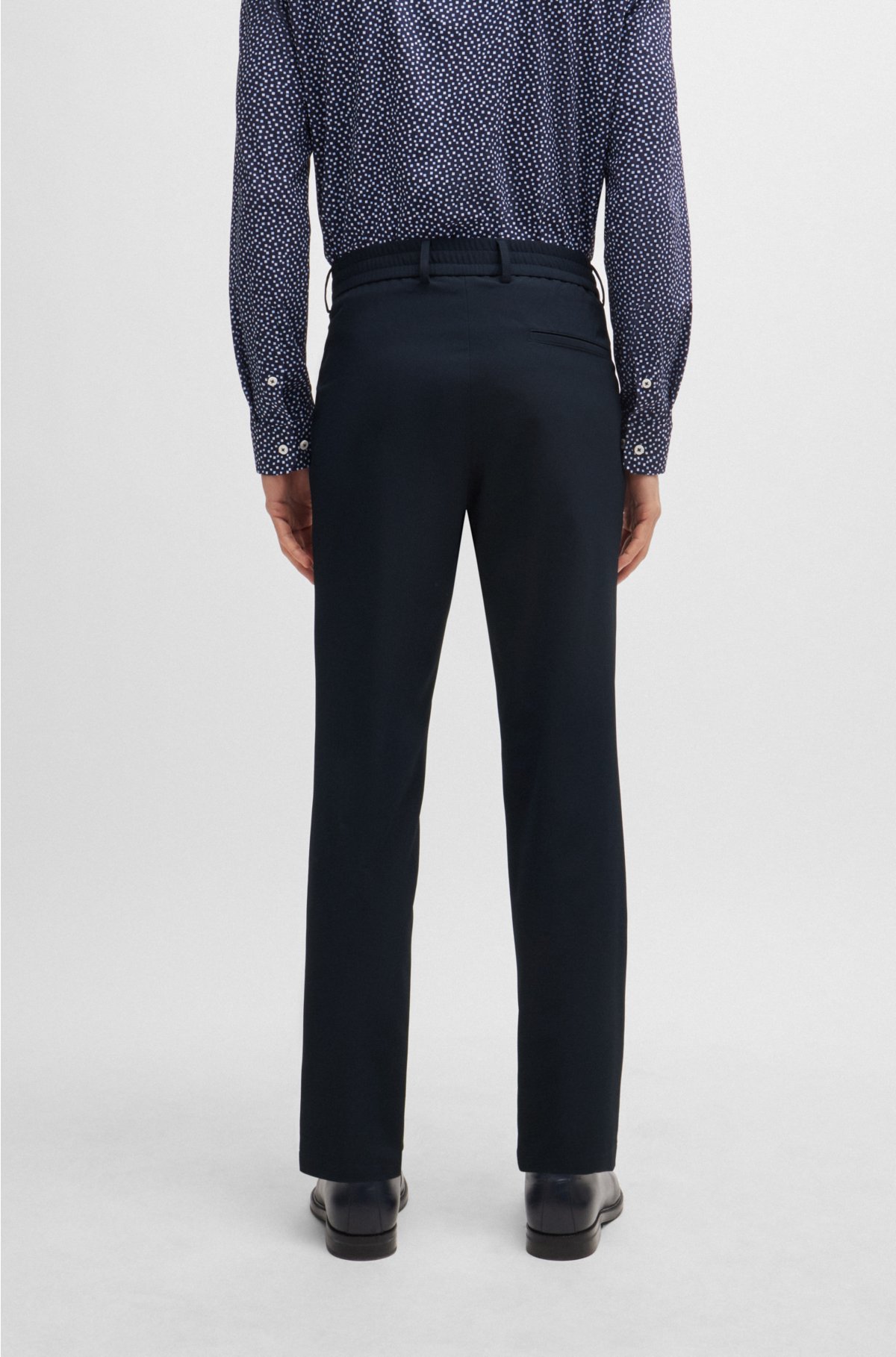 Slim-fit trousers in wrinkle-resistant performance-stretch fabric, Dark Blue