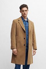 Regular-fit coat in cotton-blend moleskin, Light Beige