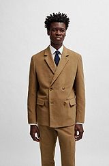 Relaxed-fit double-breasted jacket in cotton twill, Light Beige