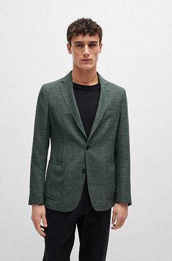 Slim-fit jacket in melange stretch cloth, Dark Green