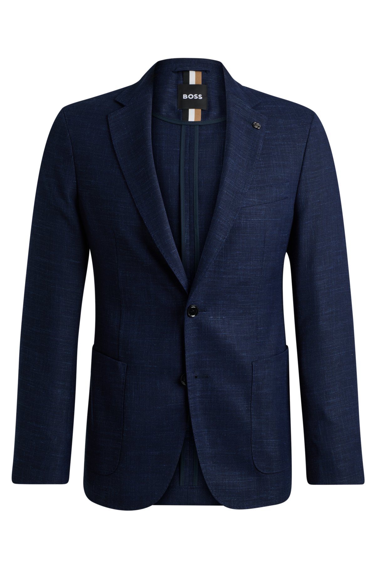 Slim-fit jacket in melange stretch cloth, Dark Blue