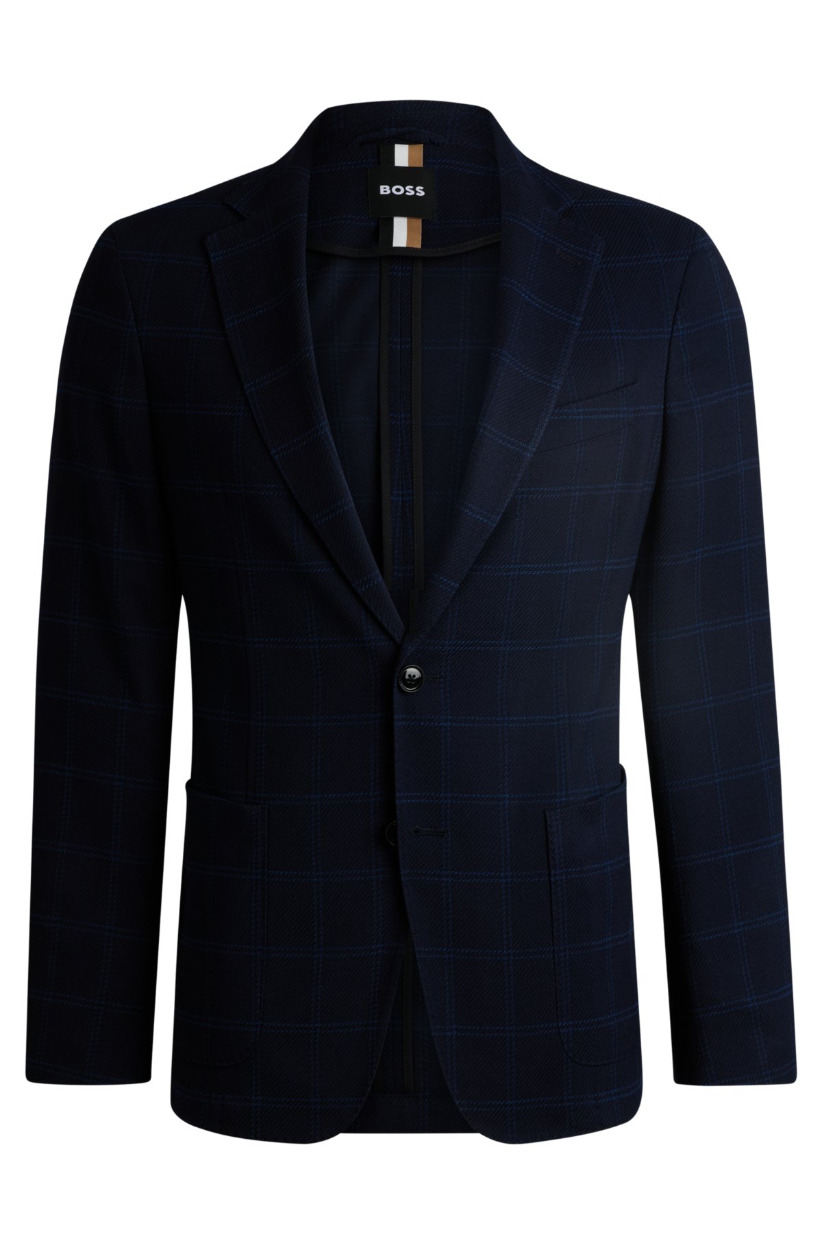 Slim-fit jacket in checked stretch cloth, Dark Blue
