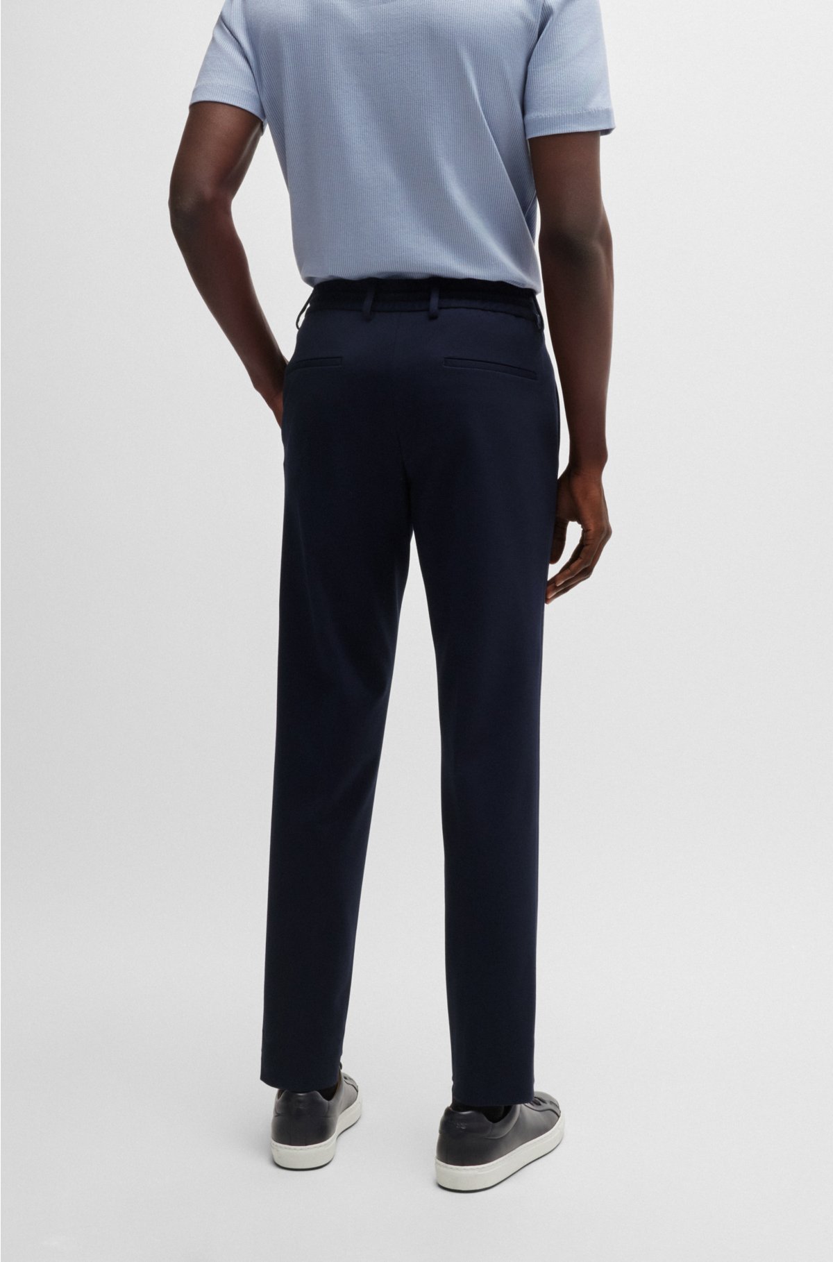 Slim-fit trousers in stretch jersey, Dark Blue
