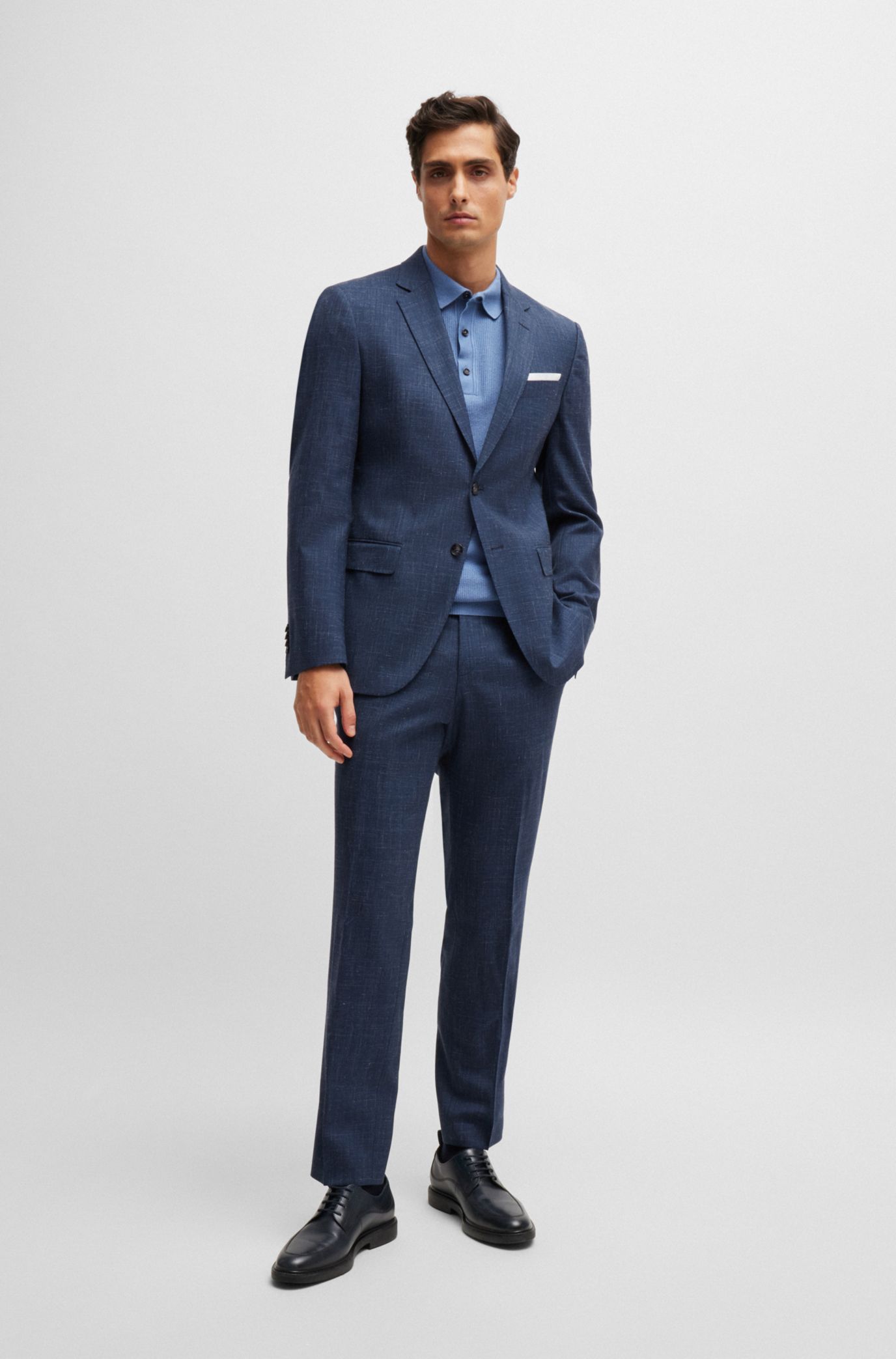 Slim-fit trousers in virgin wool and linen