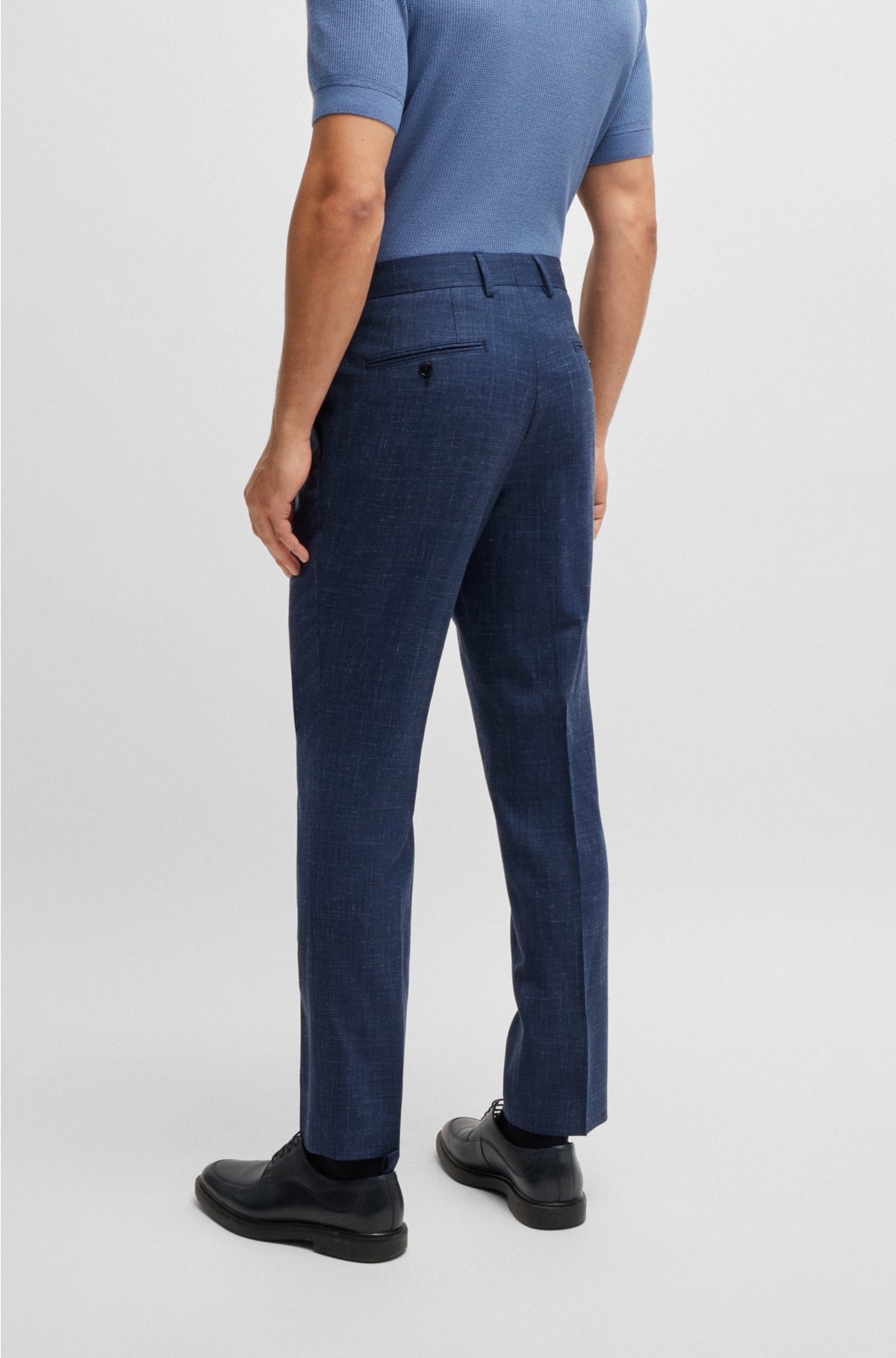 Slim-fit trousers in virgin wool and linen, Dark Blue