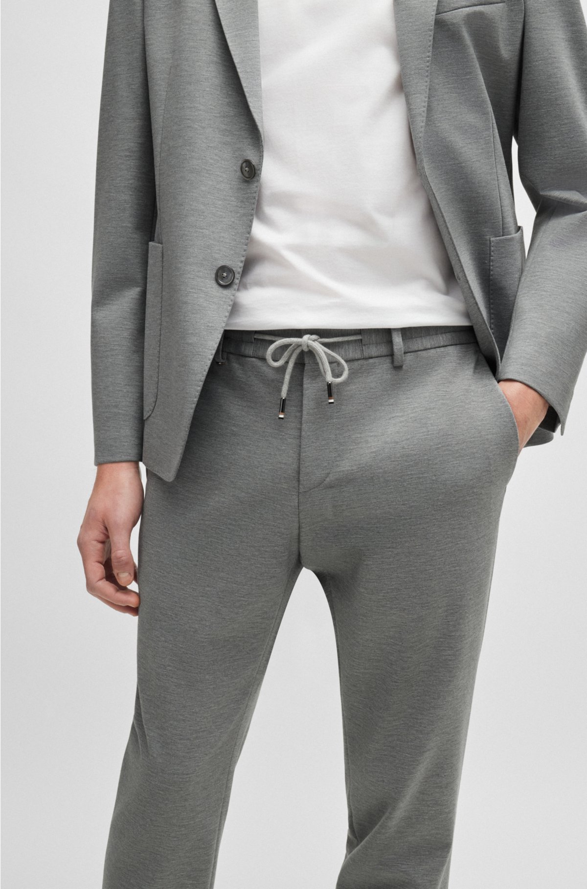 Slim-fit trousers in melange stretch jersey, Silver