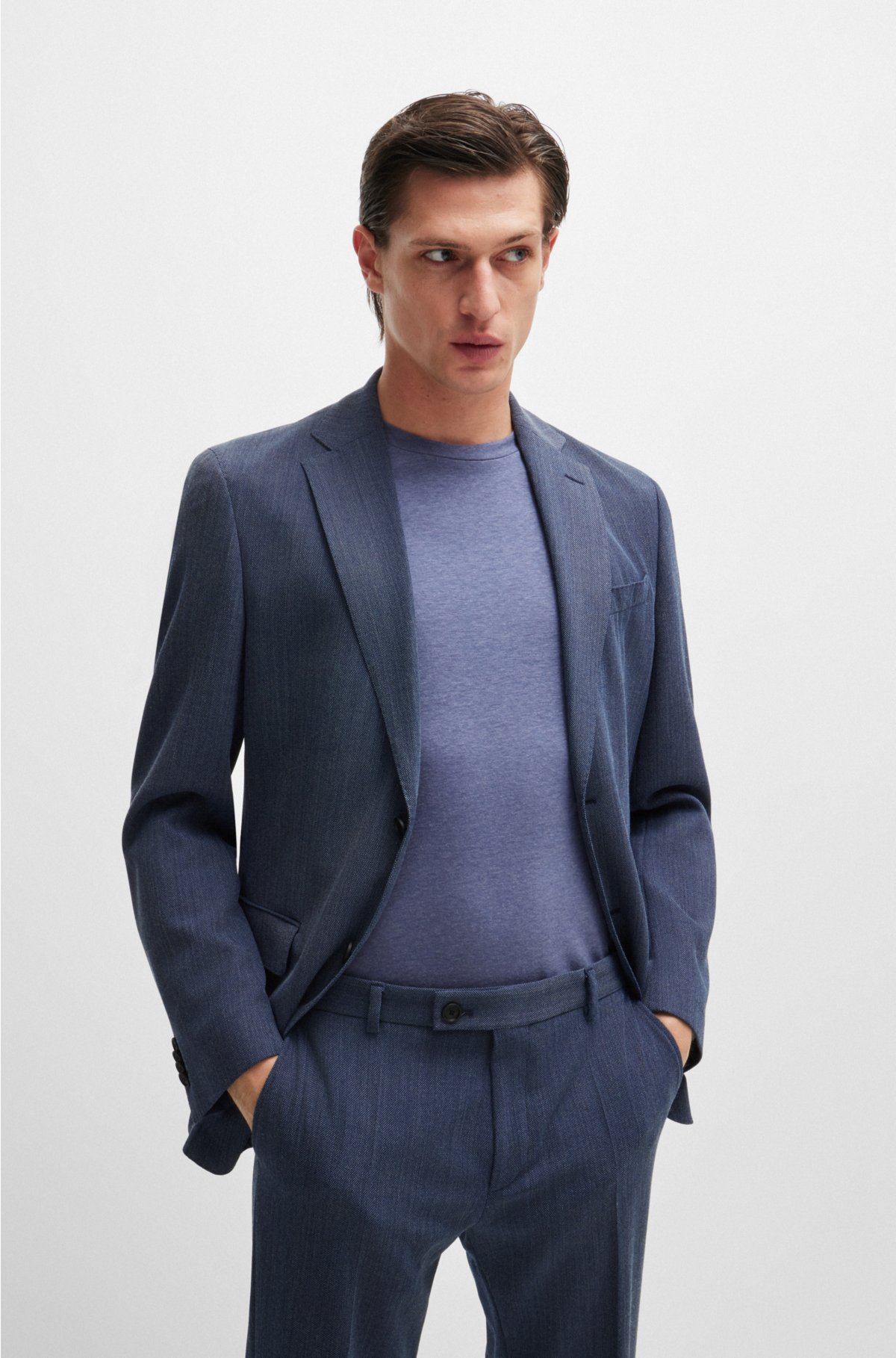 Slim-fit suit in micro-patterned performance fabric, Dark Blue