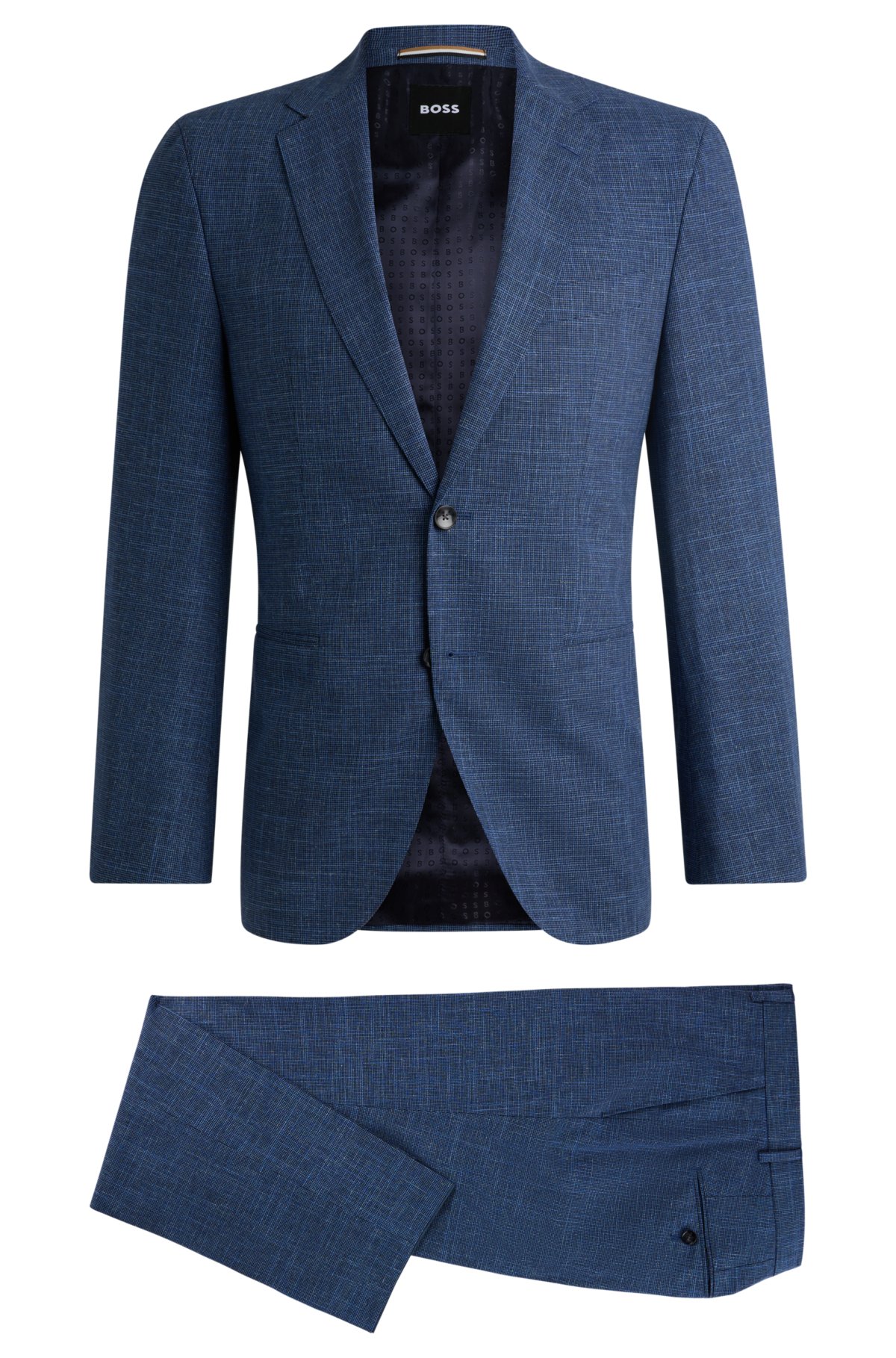 Regular-fit suit in micro-patterned cloth, Dark Blue