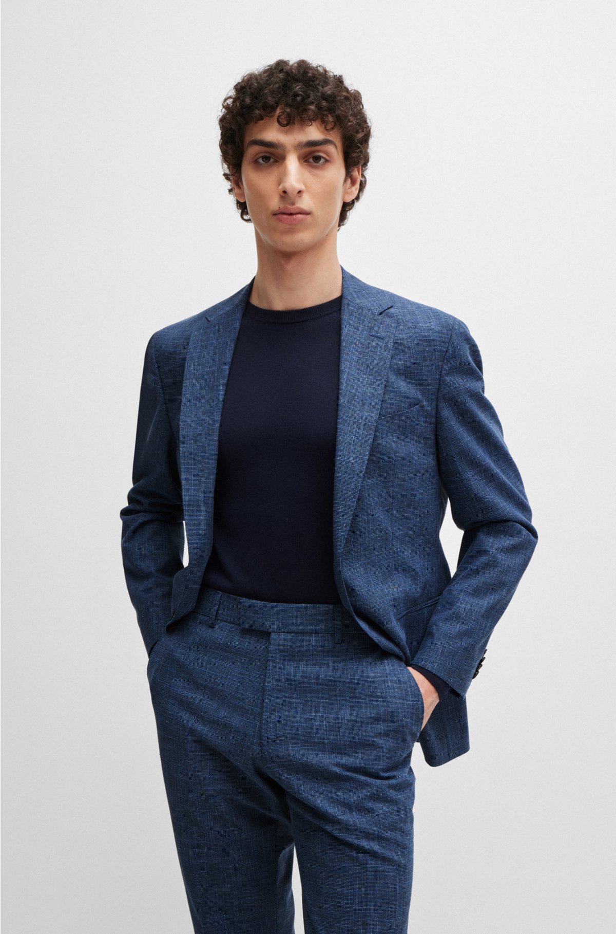 Regular-fit suit in micro-patterned cloth, Dark Blue