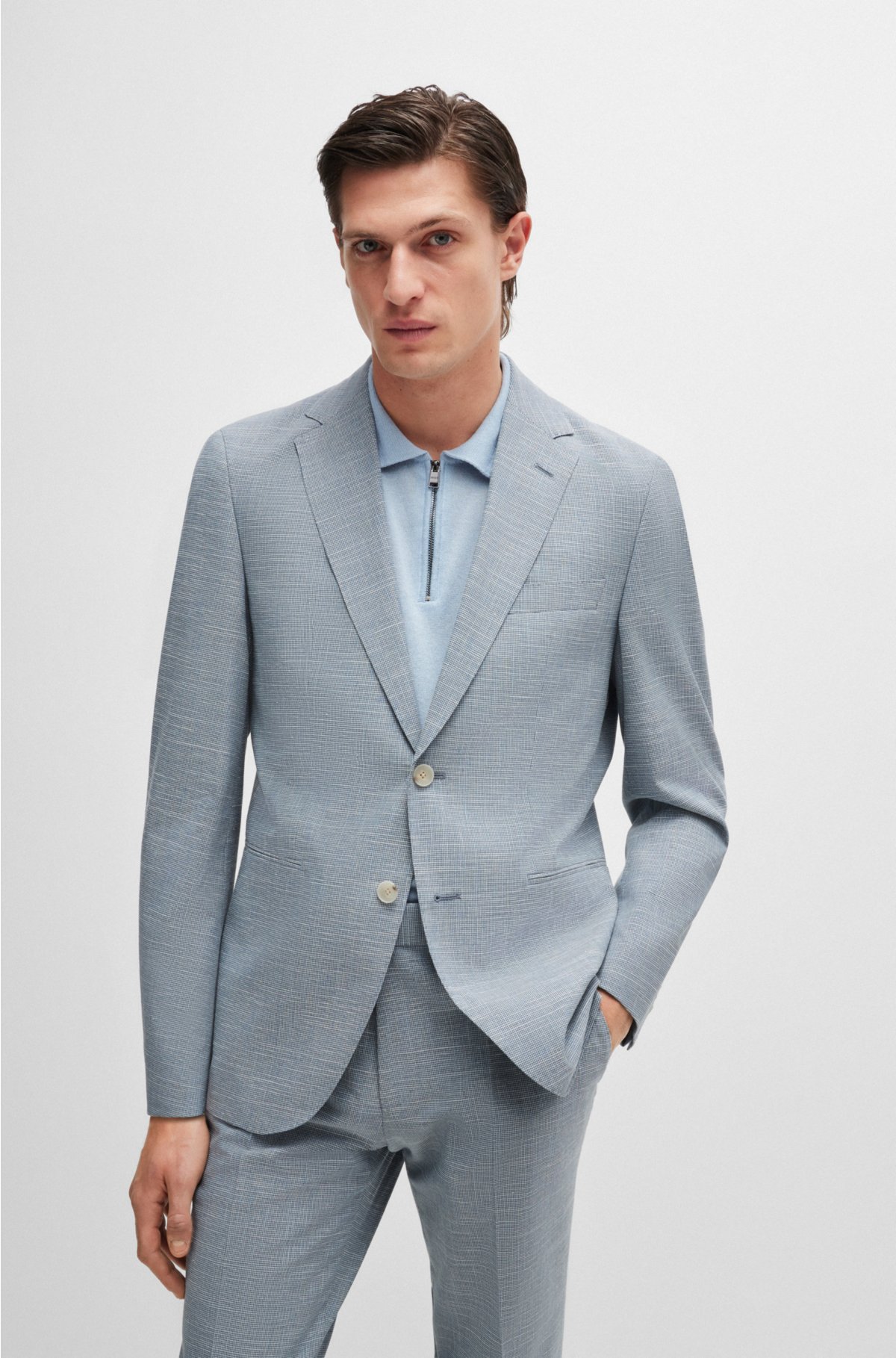 Regular-fit suit in micro-patterned cloth, Light Blue