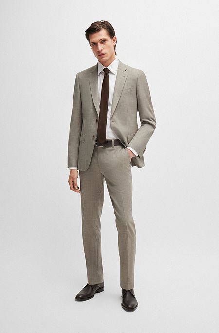 Slim-fit suit in patterned stretch cloth, Light Beige