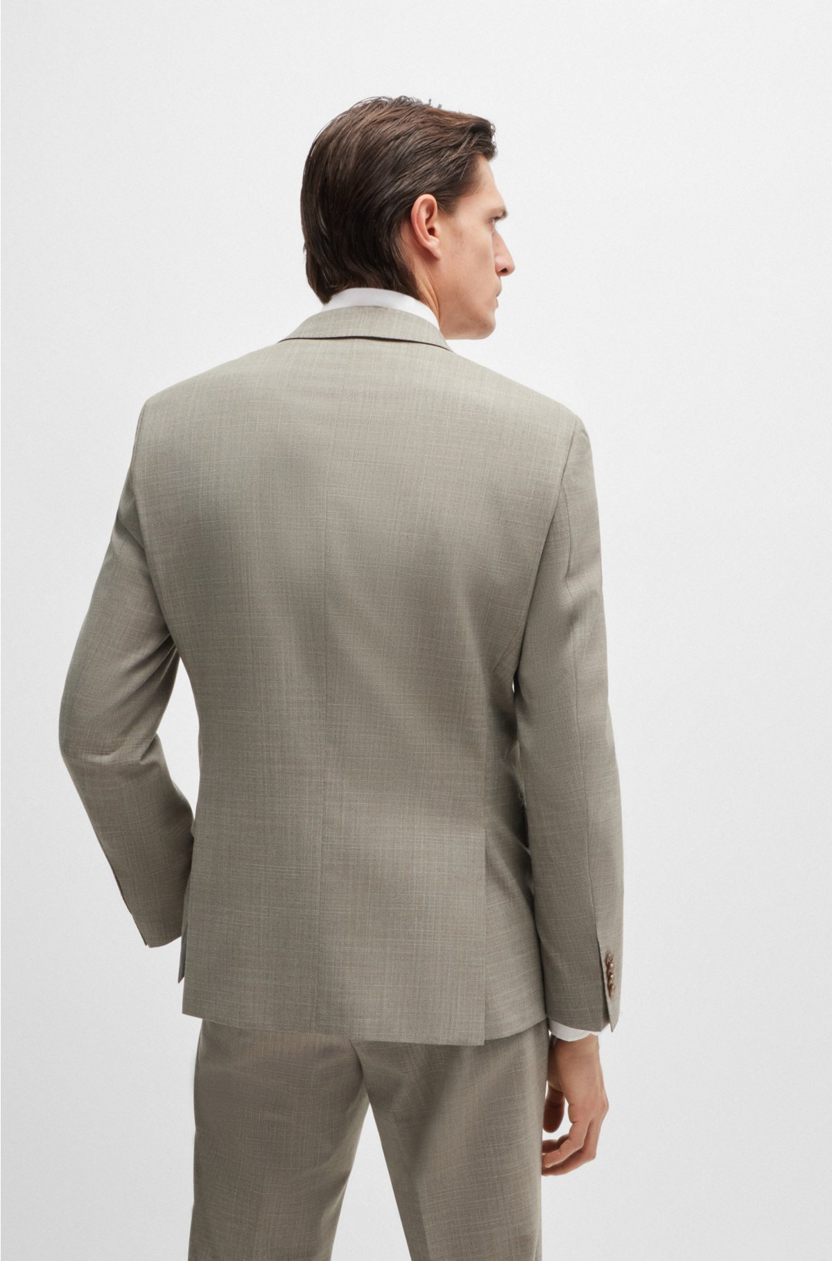 Slim-fit suit in patterned stretch cloth, Light Beige