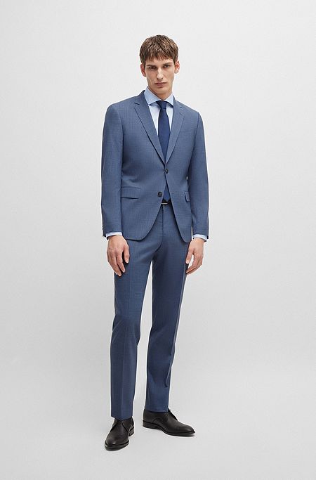 Slim-fit suit in patterned stretch cloth, Dark Blue