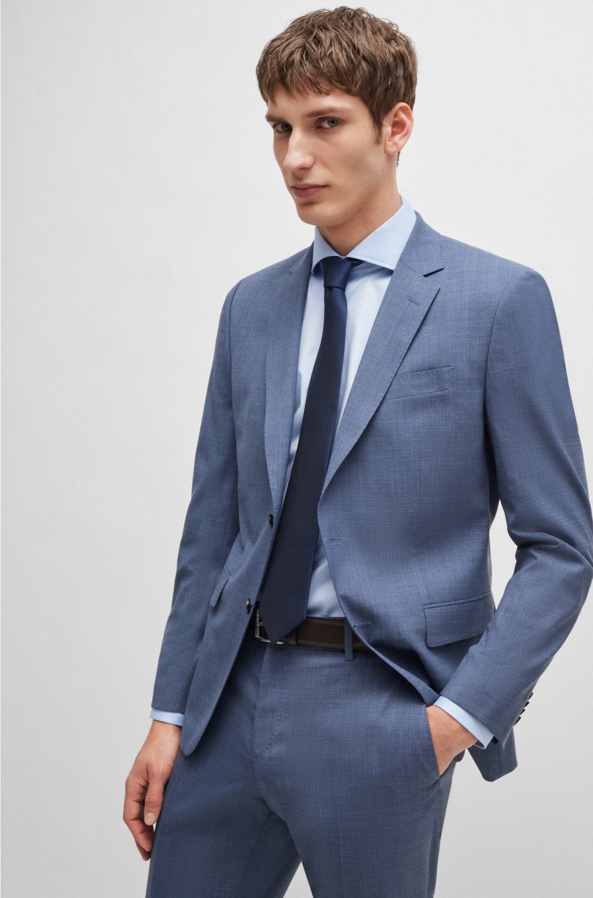 Slim-fit suit in patterned stretch cloth, Dark Blue