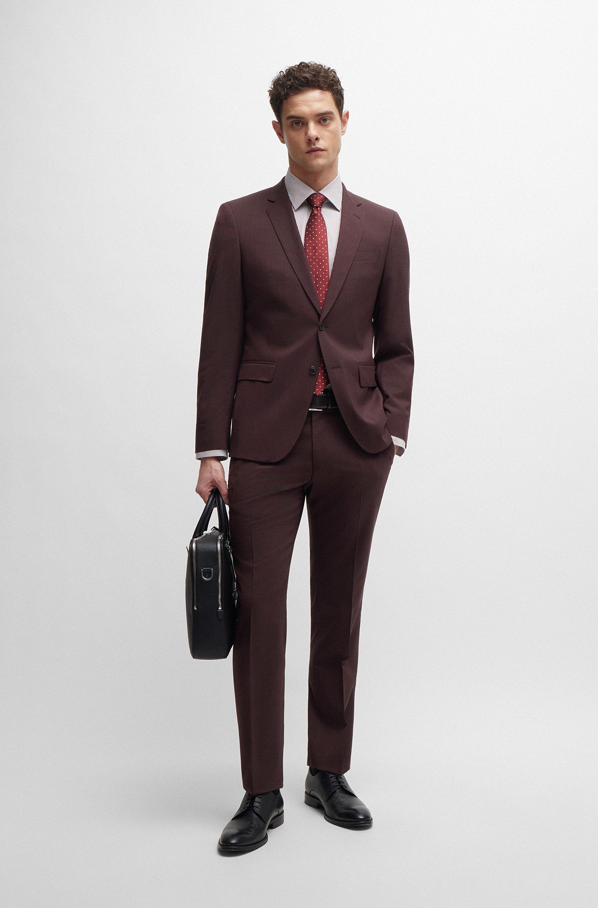 Slim-fit suit in patterned stretch cloth, Dark Red