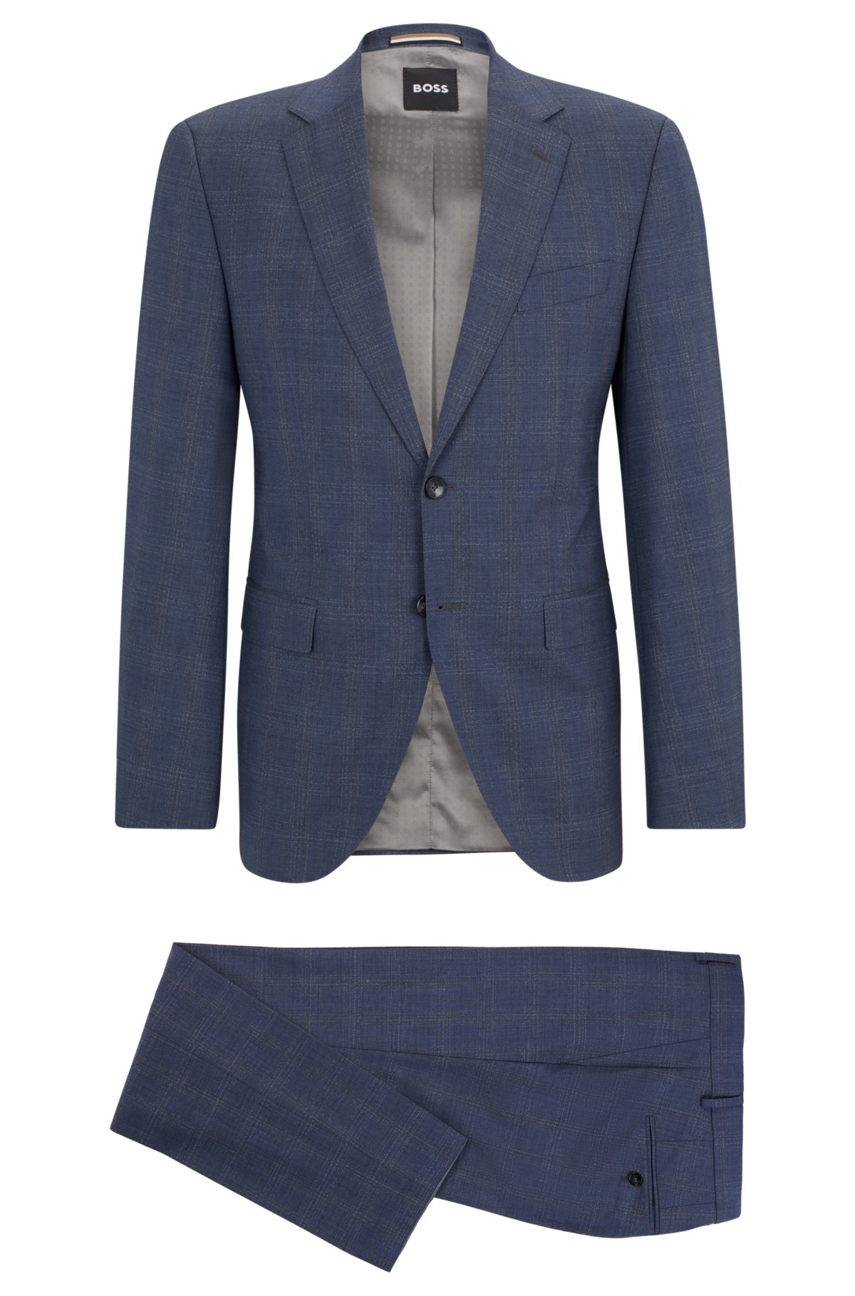 Regular-fit suit in checked stretch virgin wool, Dark Blue