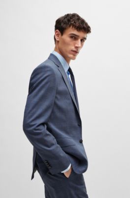 BOSS - Regular-fit Suit In Checked Stretch Virgin Wool - Dark Blue