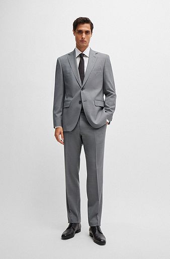 Regular-fit suit in micro-patterned stretch fabric, Silver