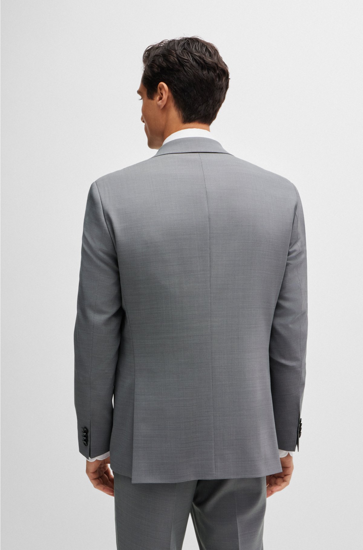 Regular-fit suit in micro-patterned stretch fabric, Silver
