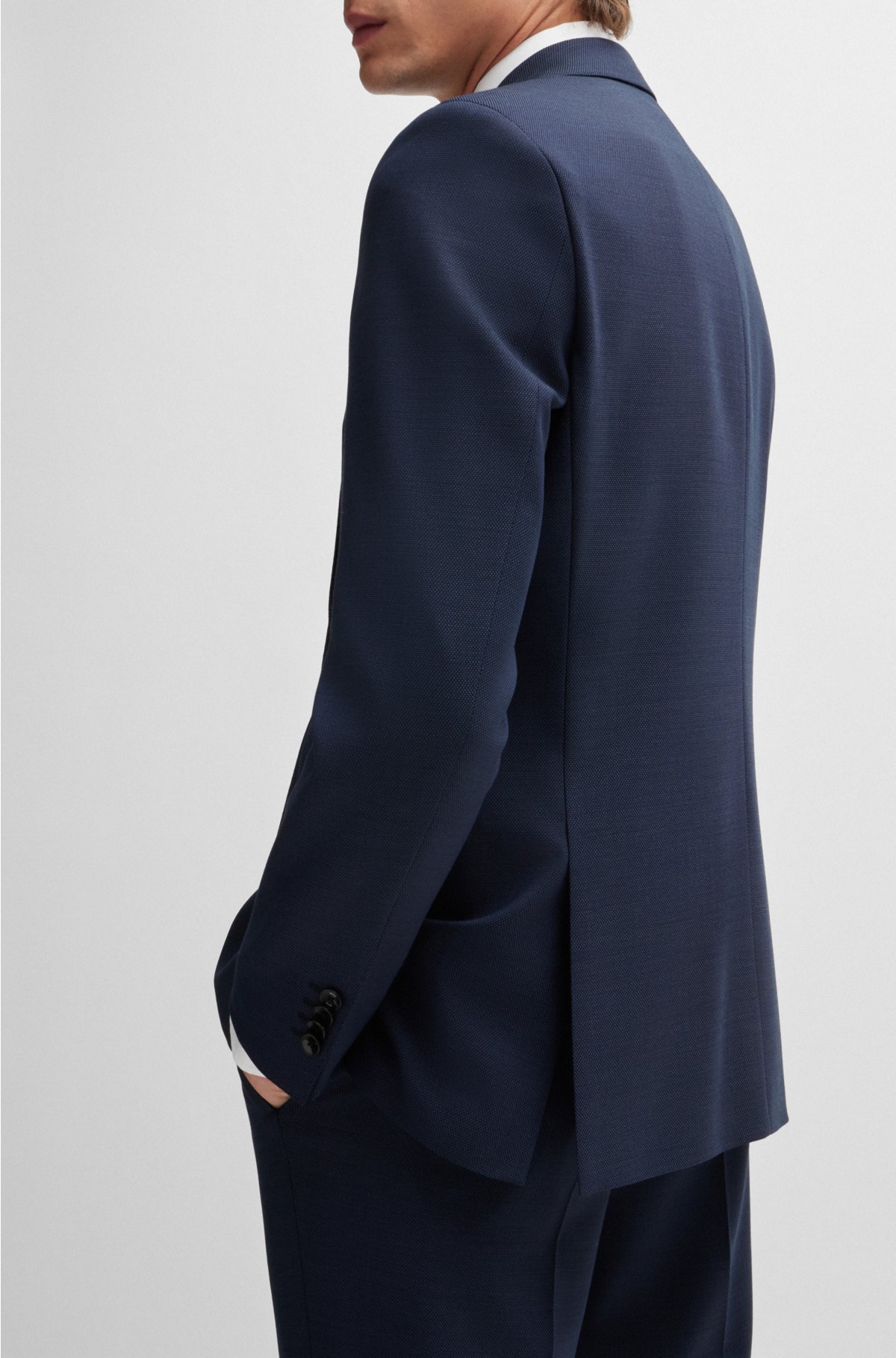 Regular-fit suit in micro-patterned stretch fabric, Dark Blue