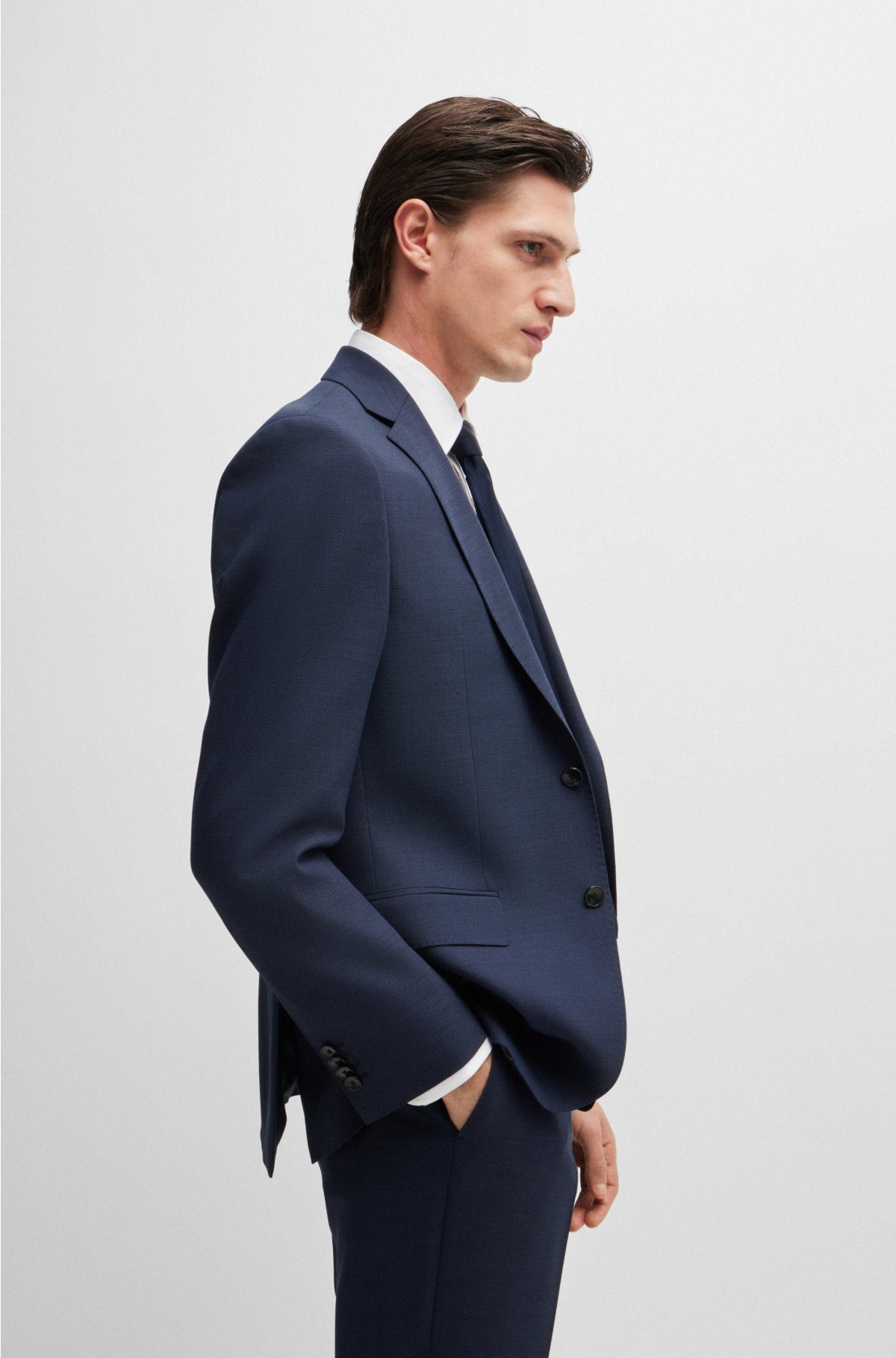 Regular-fit suit in micro-patterned stretch fabric, Dark Blue