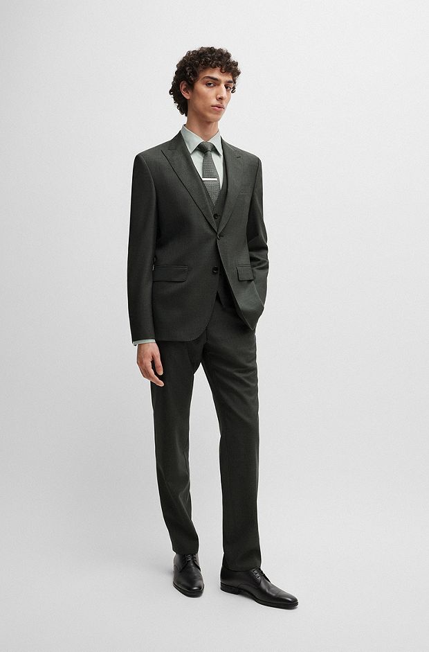 BOSS - Regular-fit three-piece suit in melange virgin wool