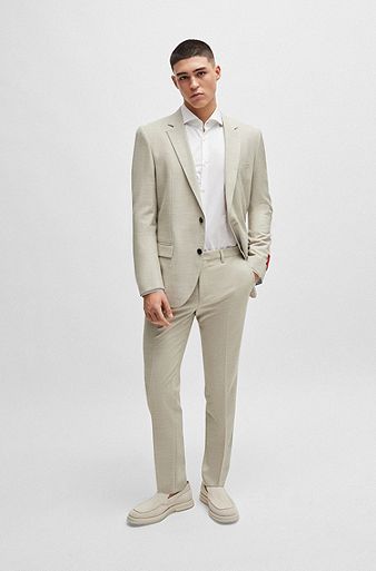 Slim-fit suit in patterned performance-stretch fabric, Beige