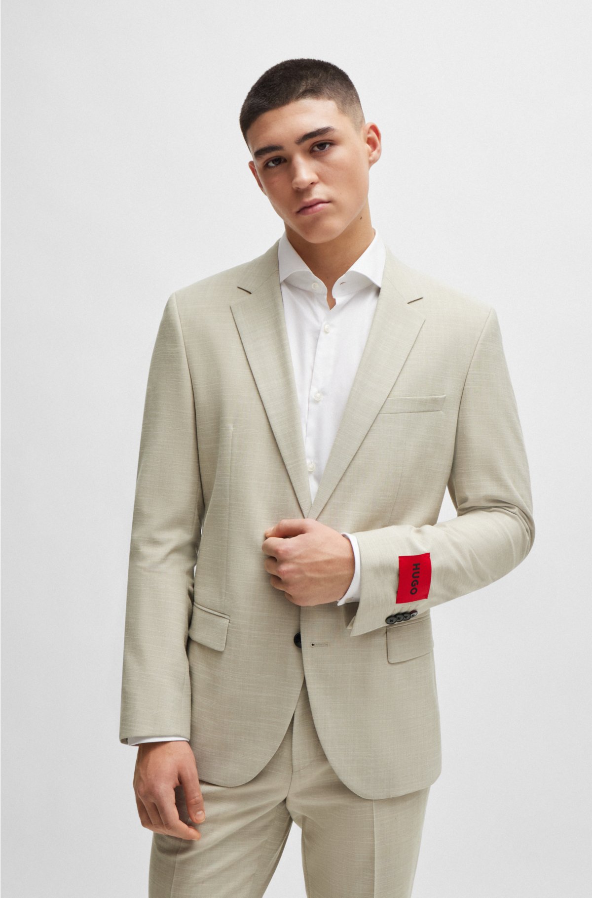 HUGO - Slim-fit suit in patterned performance-stretch fabric