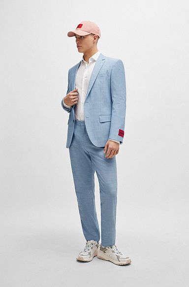 Slim-fit suit in patterned performance-stretch fabric, Light Blue