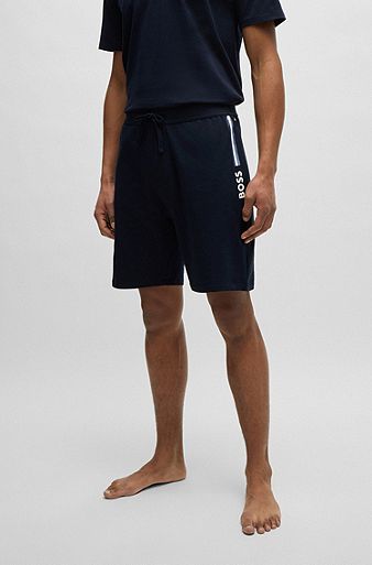 Regular-rise shorts in French terry with logo detail, Dark Blue