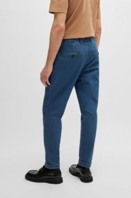 BOSS - Slim-fit trousers in blue cotton denim 