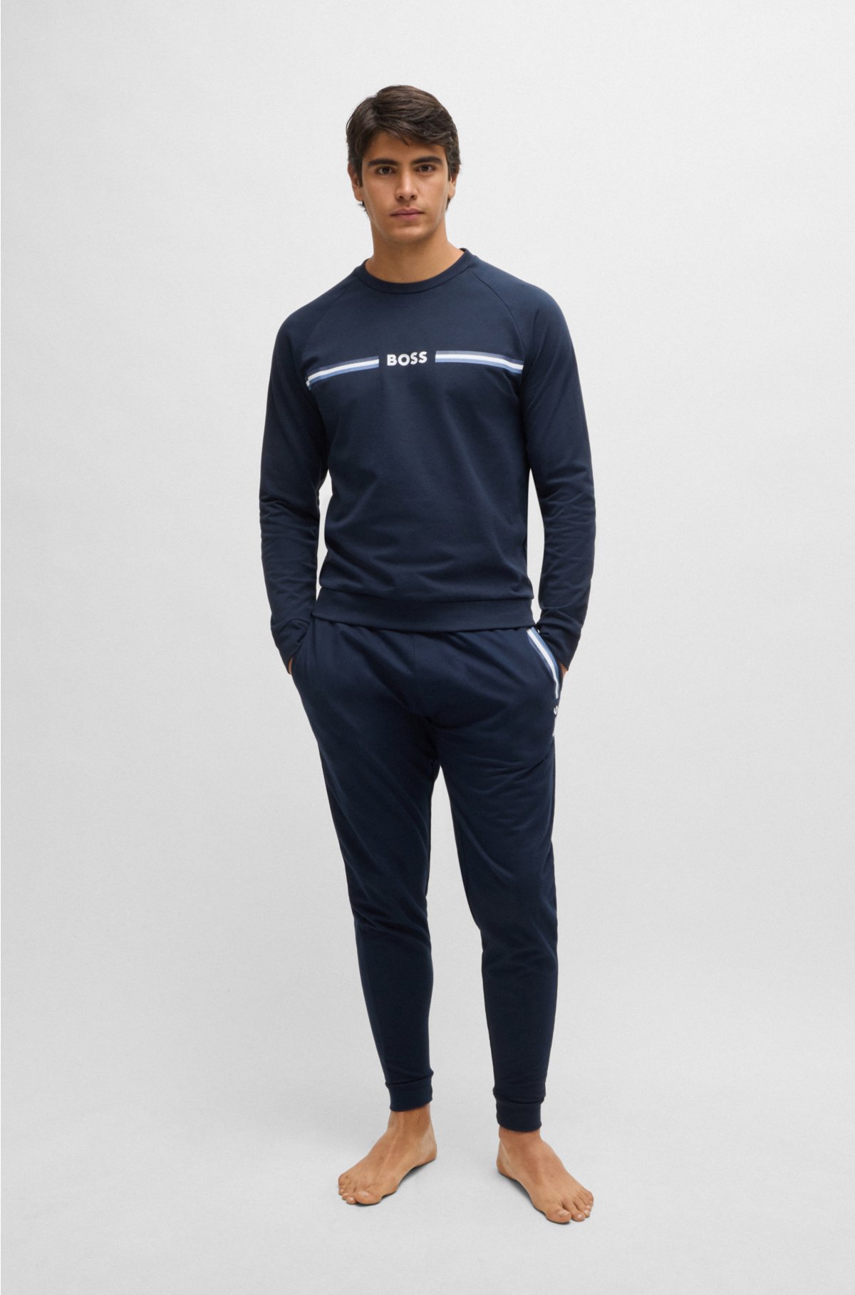 Tracksuit bottoms in French terry cotton with logo detail, Dark Blue